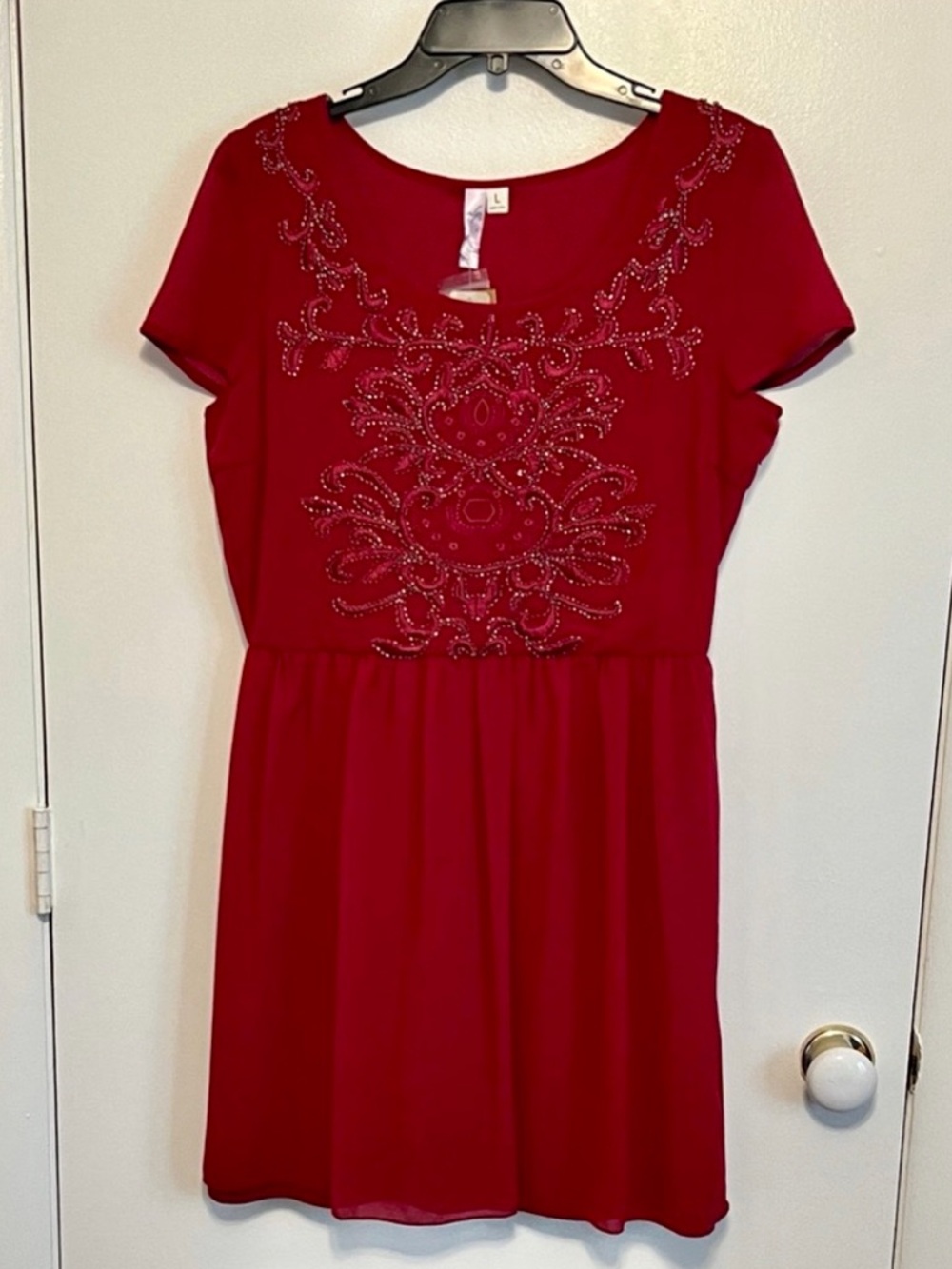 Francesca's Collections Red Embroidered Dress